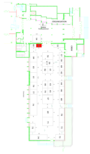 Dies ist der Standplan der Glashalle. Unser Stand hat die Nummer 86. Von der Niedersachsenhalle kommend also direkt rechts am Eingang der Glashalle.